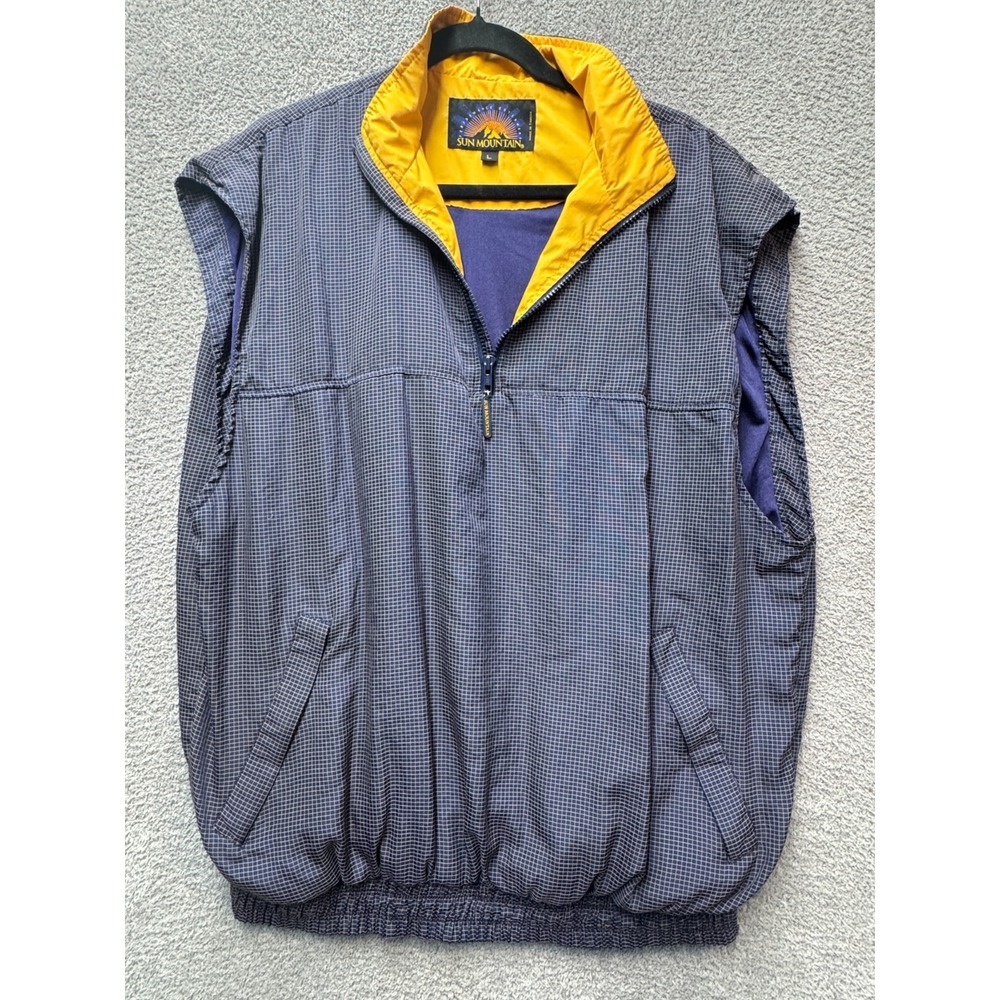 Sun‎ Mountain Vintage Vest L Navy Grid Golf Windbreaker 90s Outdoor
